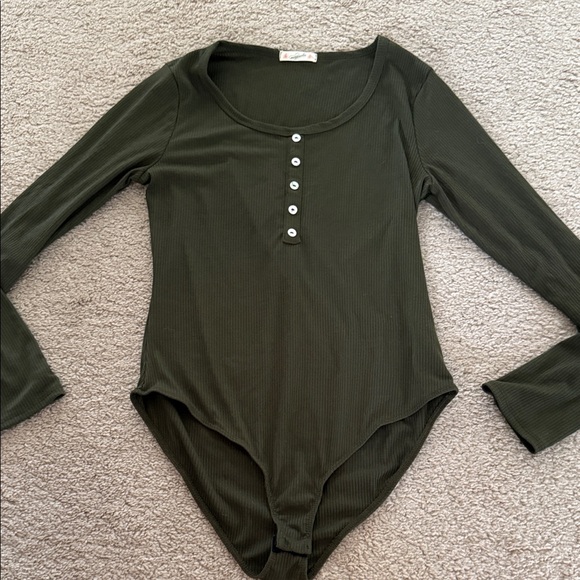 Magnolia Olive Green Ribbed Bodysuit - Picture 1 of 6
